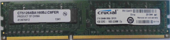 4GB DDR3 1600 UDIMM Crucial