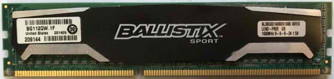 8GB 2Rx8 PC3-12800U Crucial Ballistix Sport