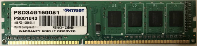 Patriot 4GB 1Rx8 PC3-12800U