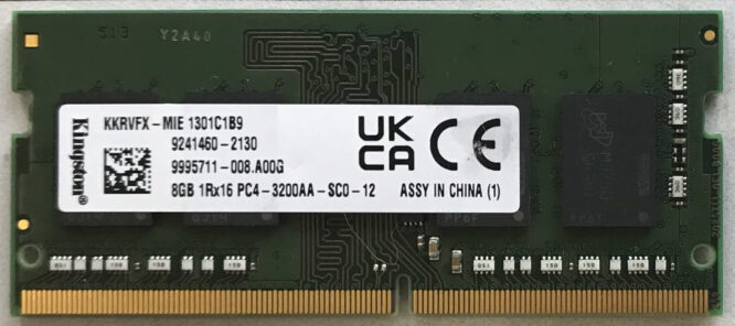 Kingston 8GB 1Rx16 PC4-3200AA-SC0-12